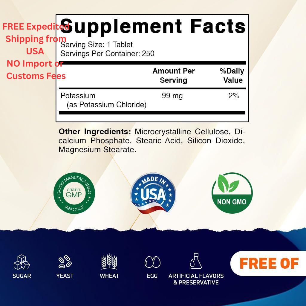 Vitamatic Potassium 99mg – 250 Tablets – 250 Count (Pack of 1)