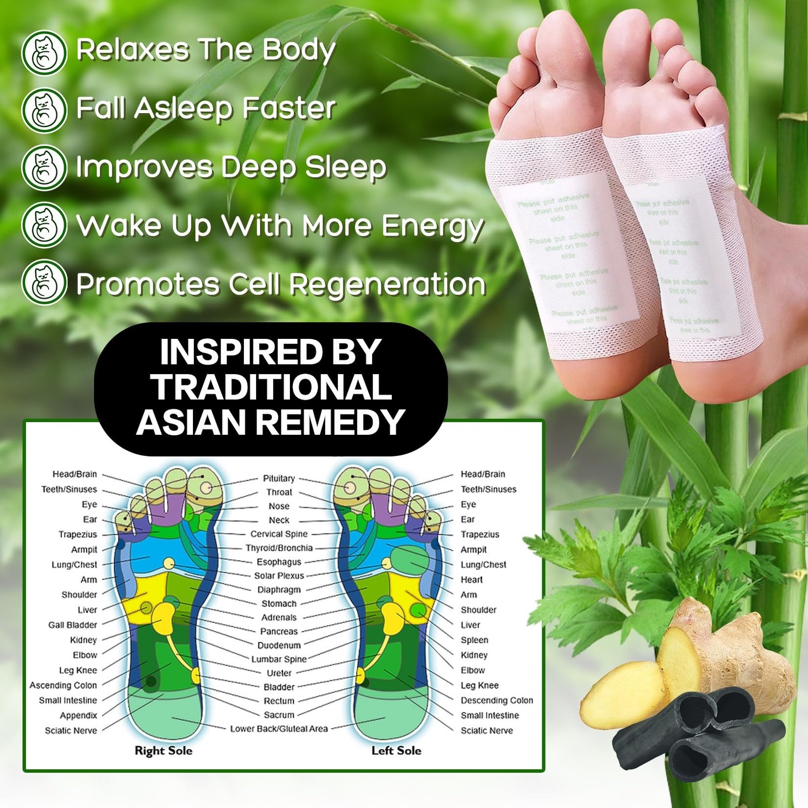 2 bags 100 Pack Foot Pads KIT Ginger Bamboo Patches Deep Cleansing