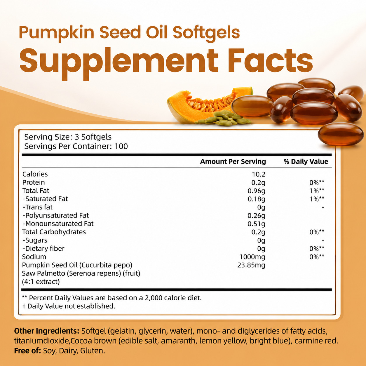 Vivonu Cold Pressed Pumpkin Seed Oil Saw Palmetto 1000mg Hair Support 300ct