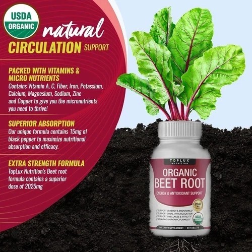 Organic Beet Root Powder Tablets – 2040mg Natural Nitric Oxide Beets to Support*