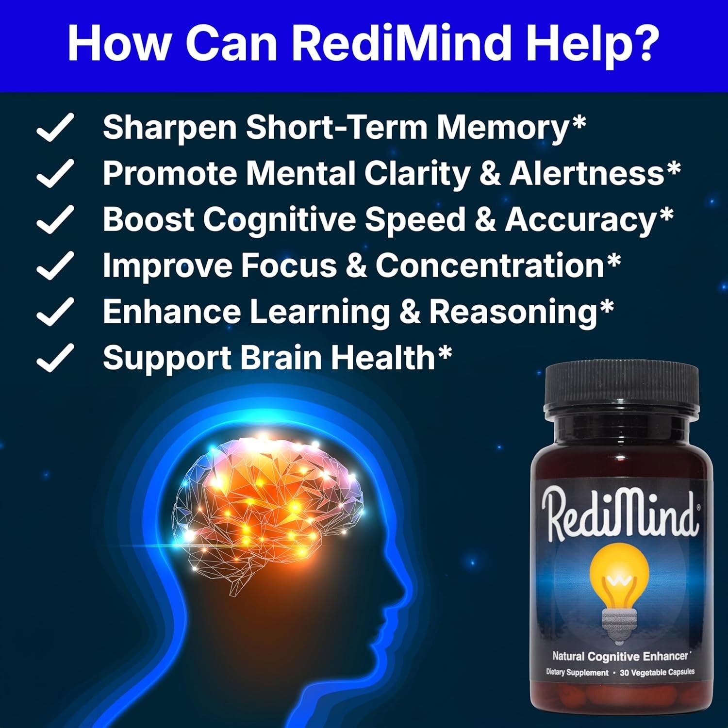 RediMind Natural Cognitive Support Supplement 30 Caps – Focus & Memory Formula