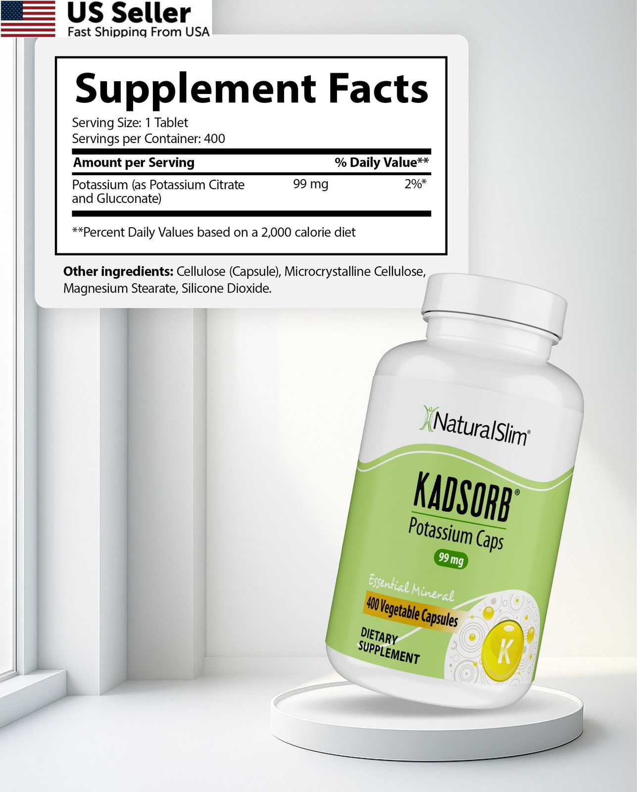 NaturalSlim Natural Potassium Citrate Gluconate 99 mg – 400 Count (Pack of 1)