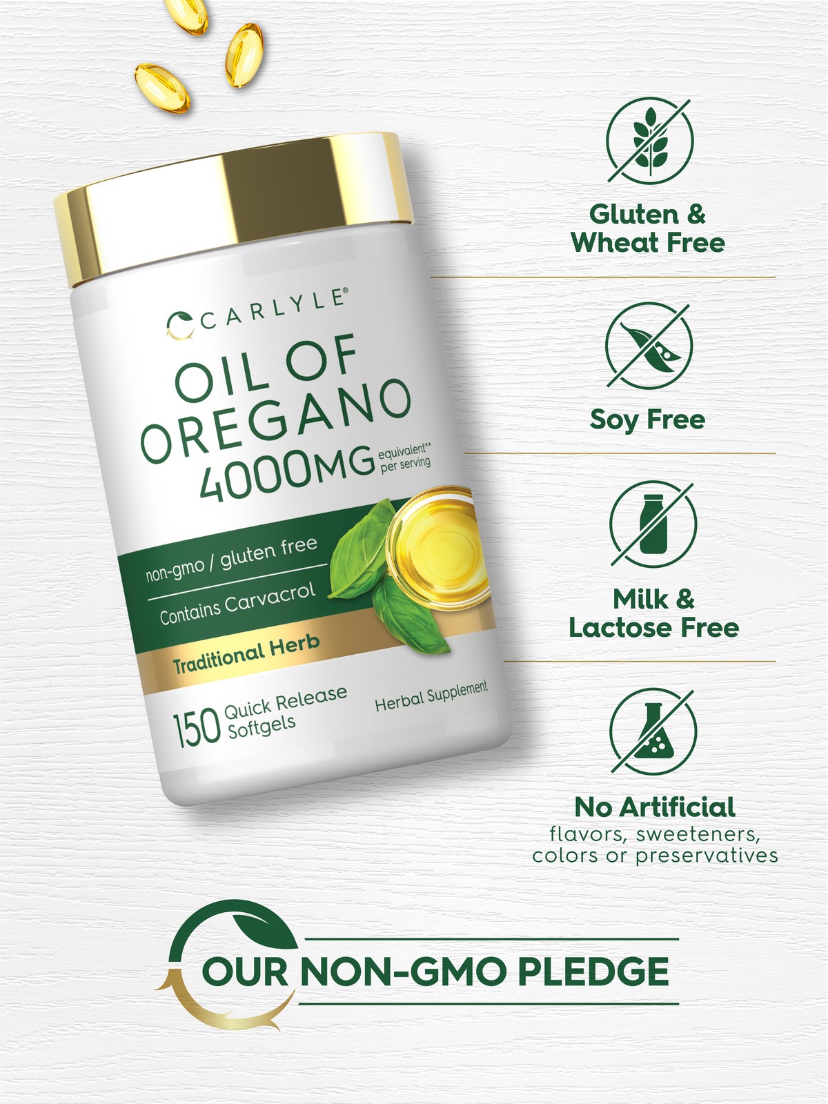 Oregano Oil 4000 mg 150 Softgel Capsules | Contains Carvacrol | by Carlyle
