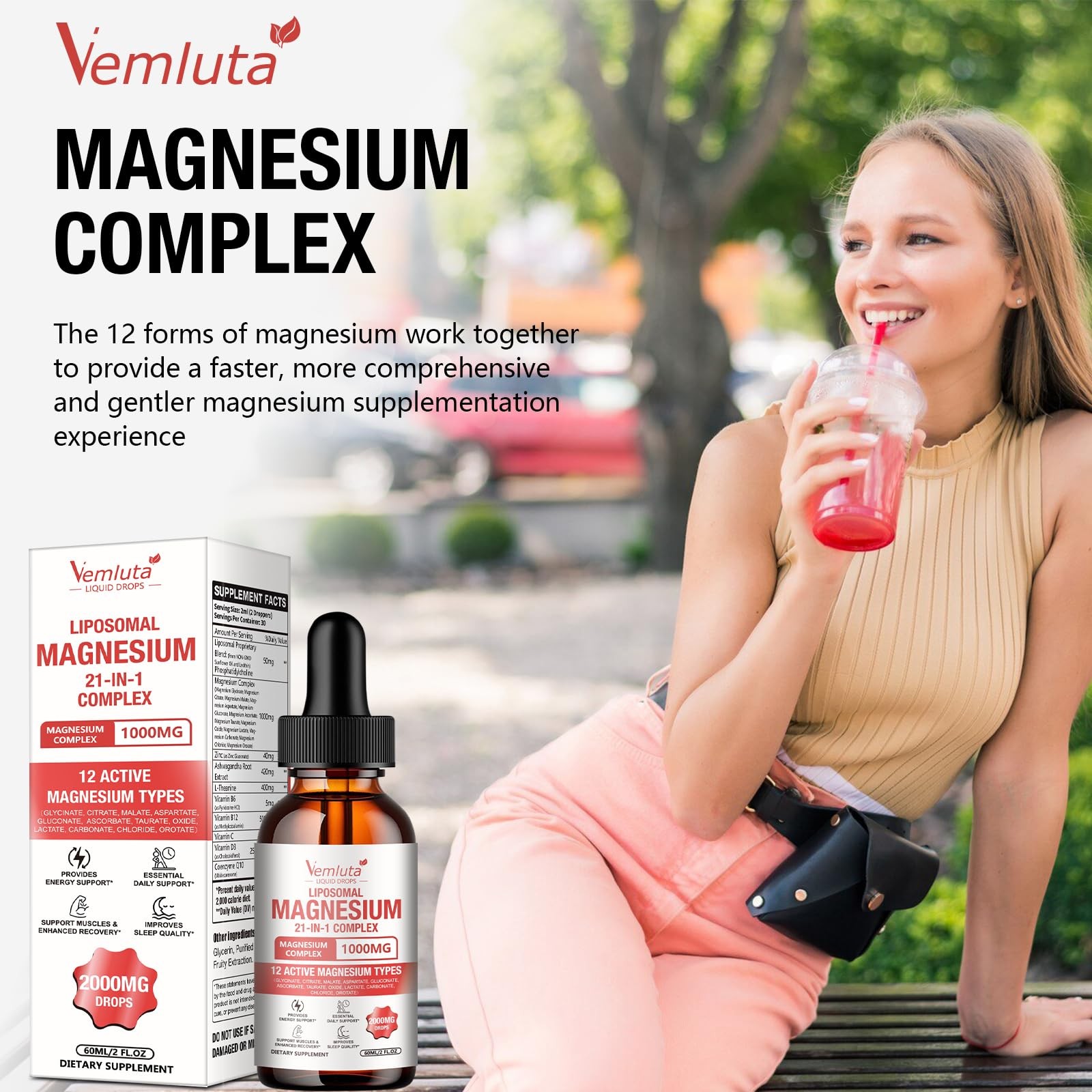 2 Packs 21-in-1 Liposomal 12 Active Magnesium Complex 2000MG+ Liquid Drops – …