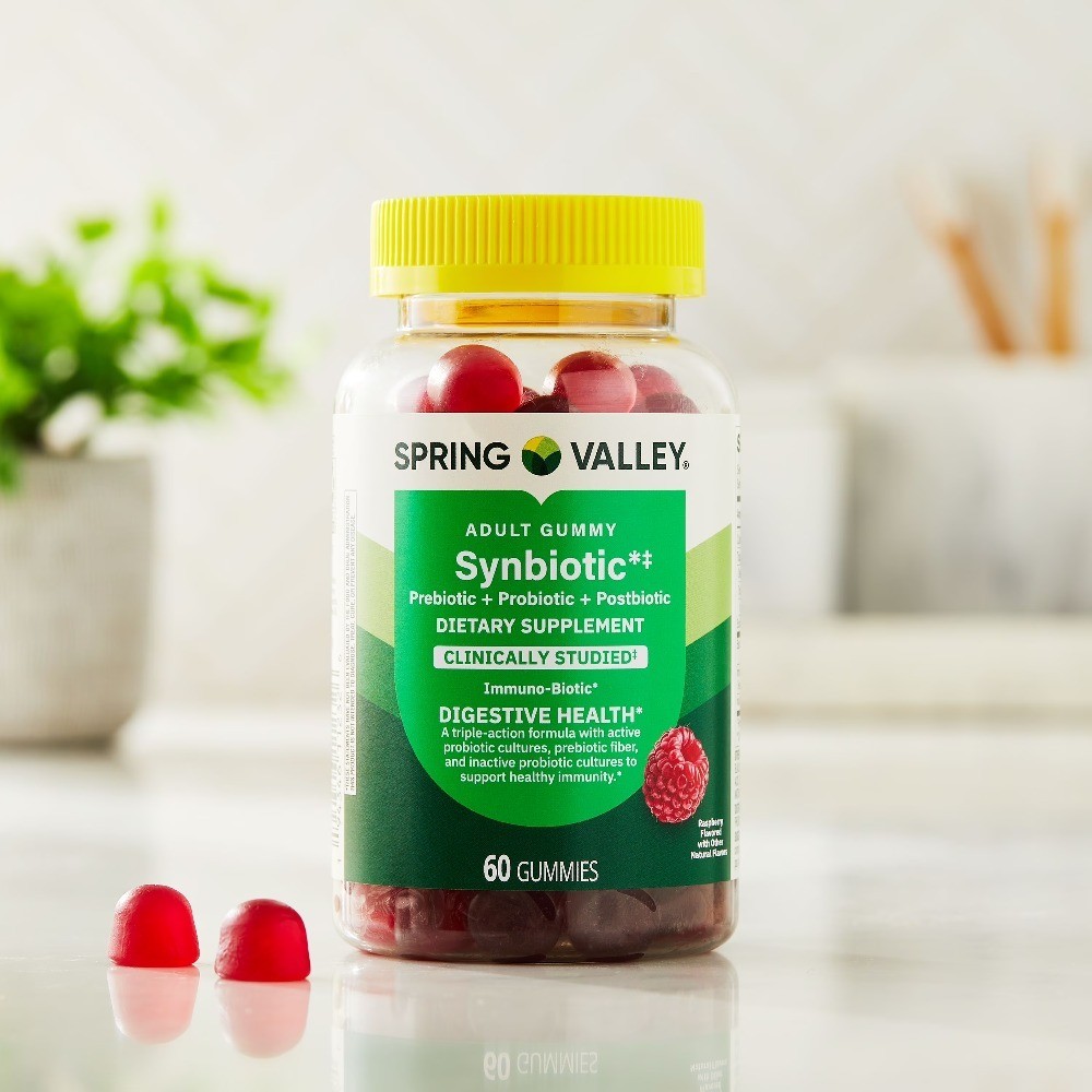 Synbiotic Vegetarian Gummies for Digestive Health Raspberry Flavor Pack of 60