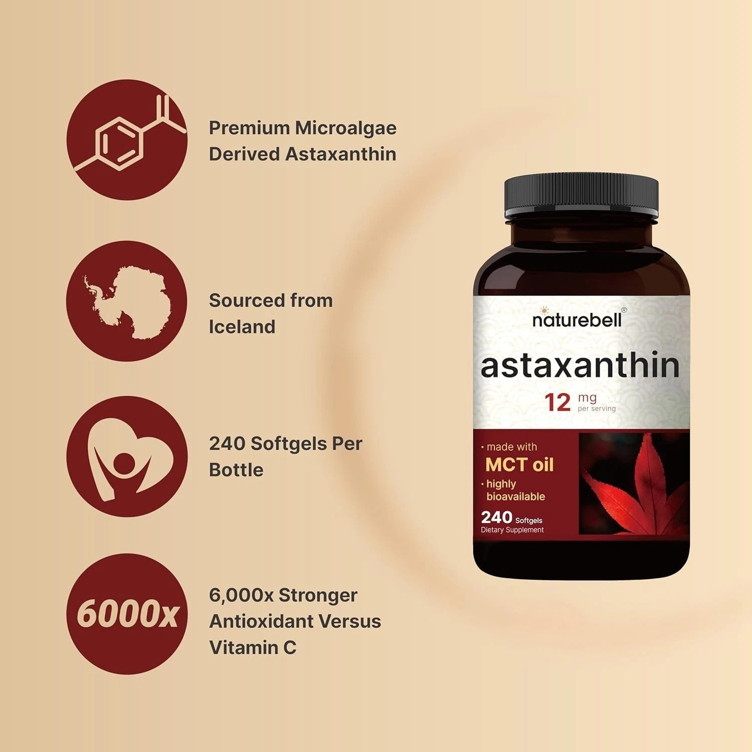 Non-GMO Astaxanthin Softgels 12mg – 240 Easy-to-Swallow Pills for Daily Wellness