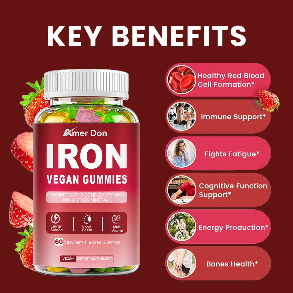 Iron Gummies – with Vitamin C – Energy and Immune Support Hemoglobin Production