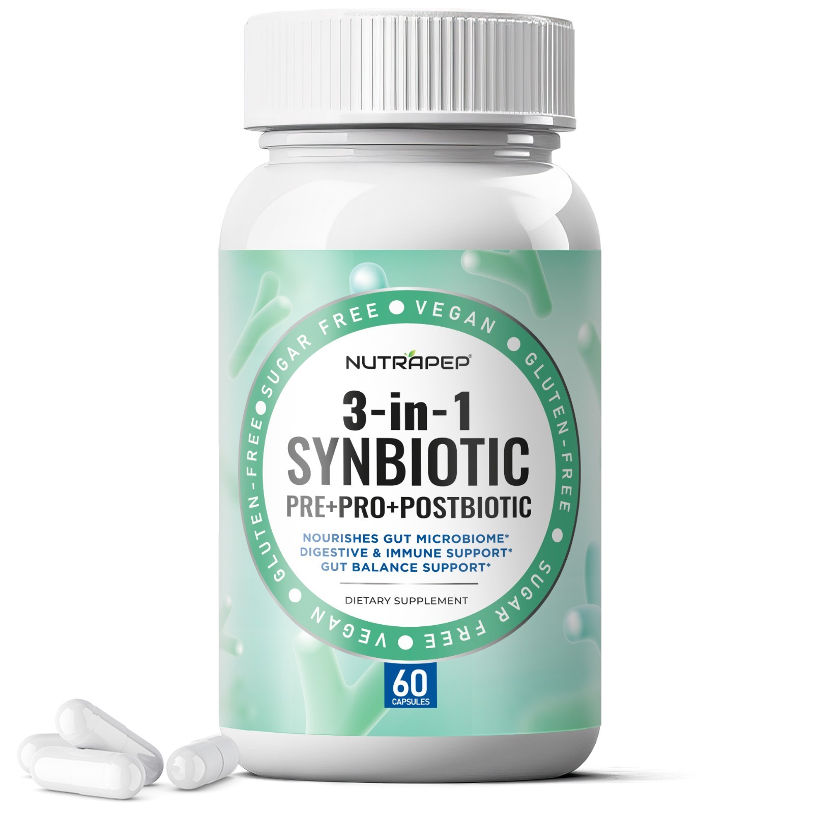 NutraPep Synbiotics Probiotic Prebiotic Postbiotic – Daily Gut Health Support