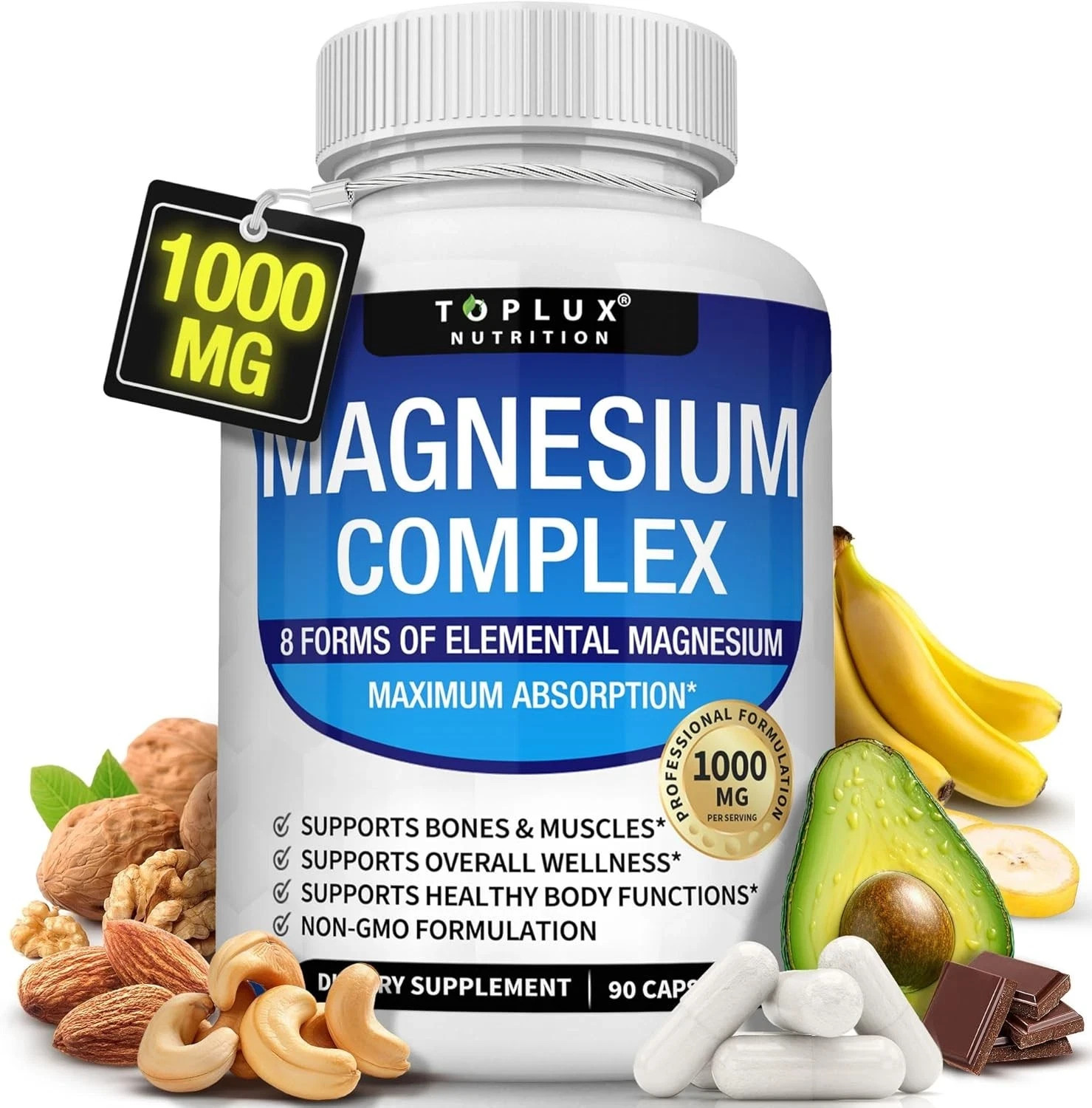 8-in-1 Magnesium Complex 1000mg High Absorption Sleep, Calm & Cramp 90ct
