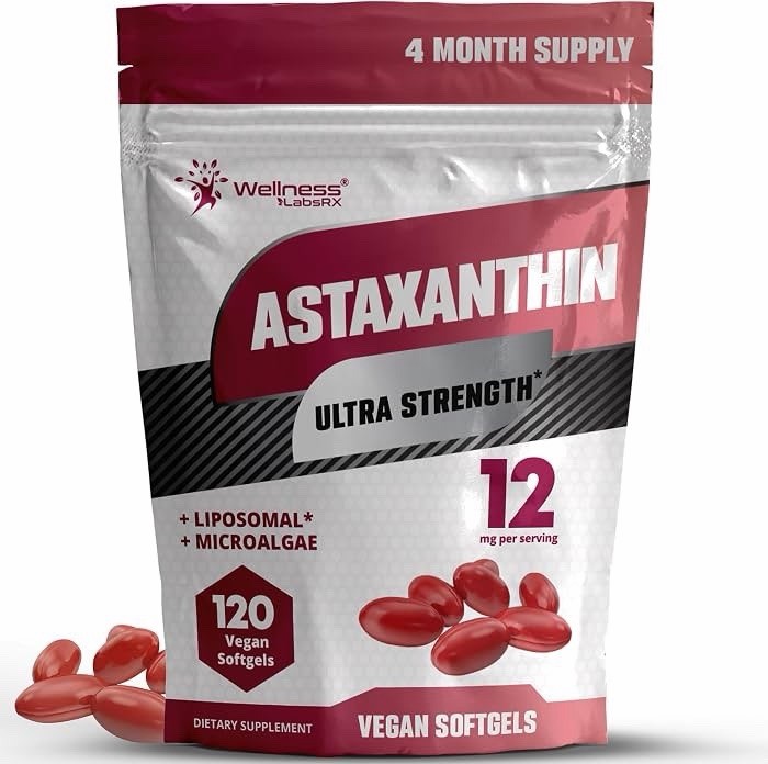Liposomal Astaxanthin 12mg – 120 Vegan Softgels, 4 Month Supply, Natural Astaxan