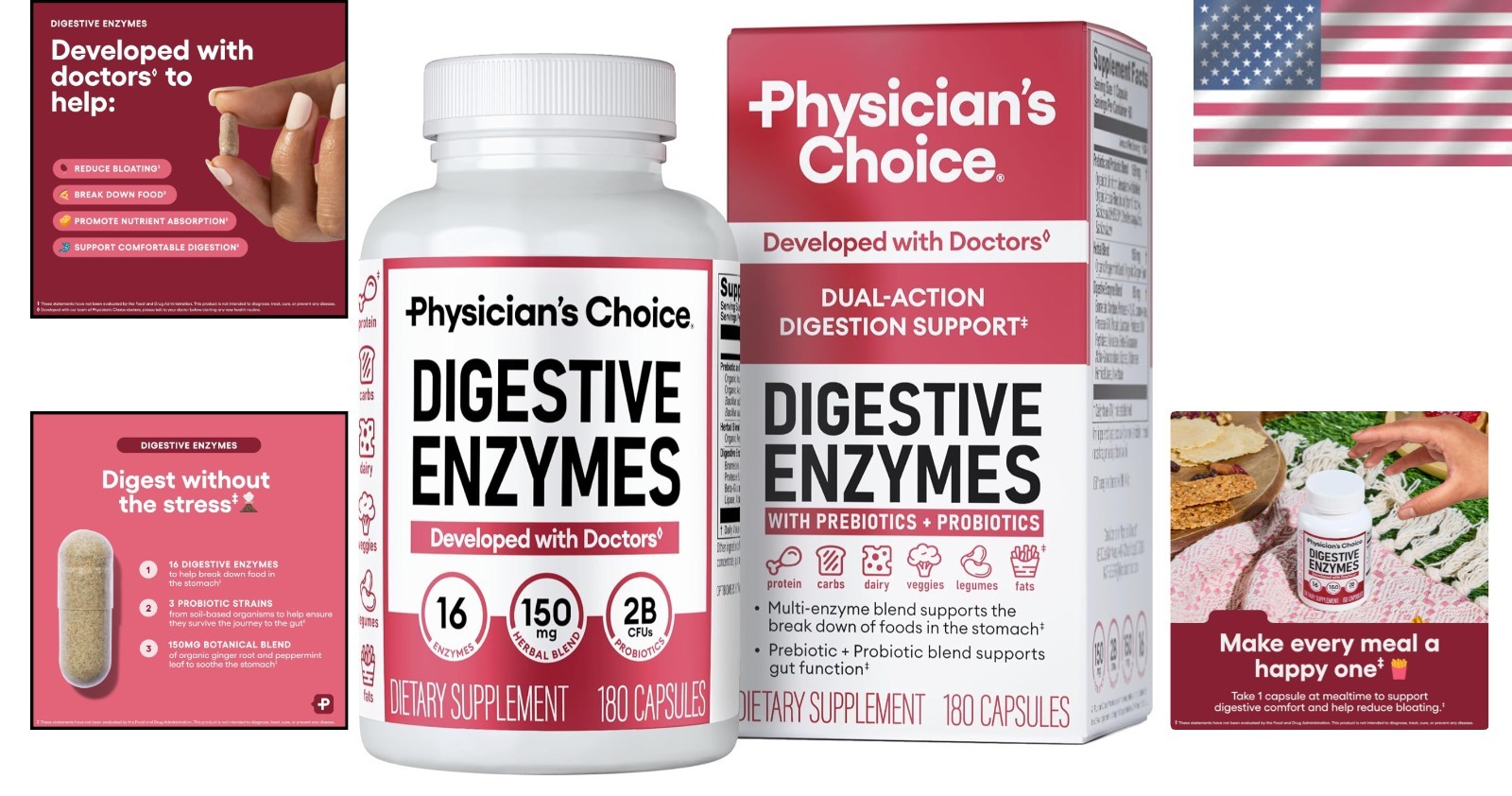 Dual Action Relief Digestive Enzymes – 180 Capsules for Meal Time Discomfort