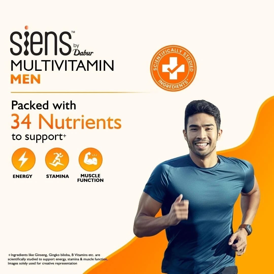 Siens By Dabur Multivitamin for Men 30 Tablets 34 Nutrients for Health Energy g6