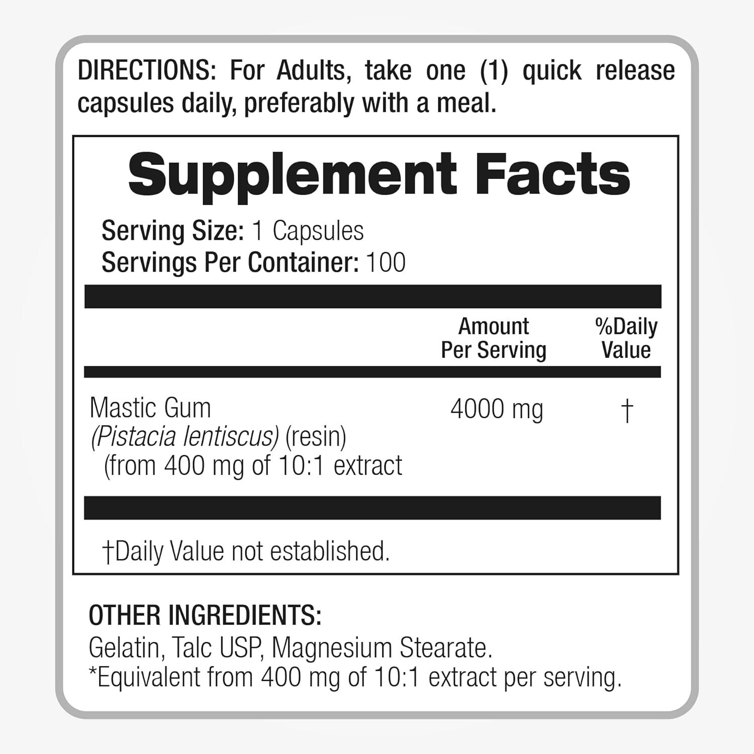 Mastic Gum 4000mg 100Caps No Preservatives/Gluten Free