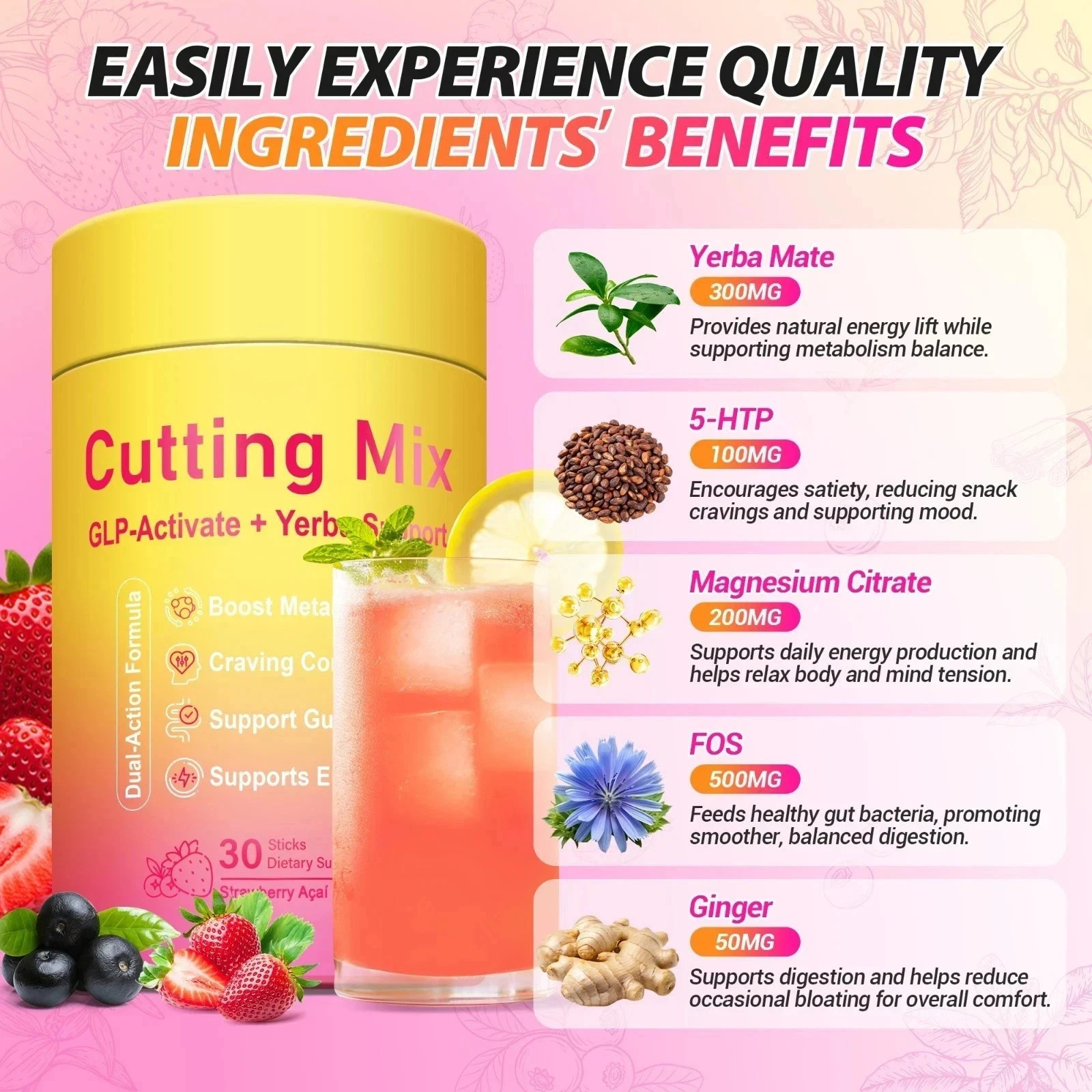LeeFar Cutting Drink Mix, 30 Stick Packs – Berberine, Chromium, 5-HTP,Yerba Mate