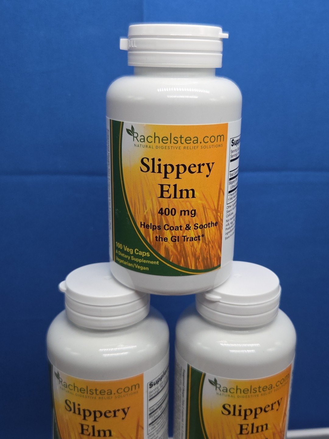 6 Bottles Rachelstea Slippery Elm, Natural Digestive 400 mg, 100 Veg Capsules