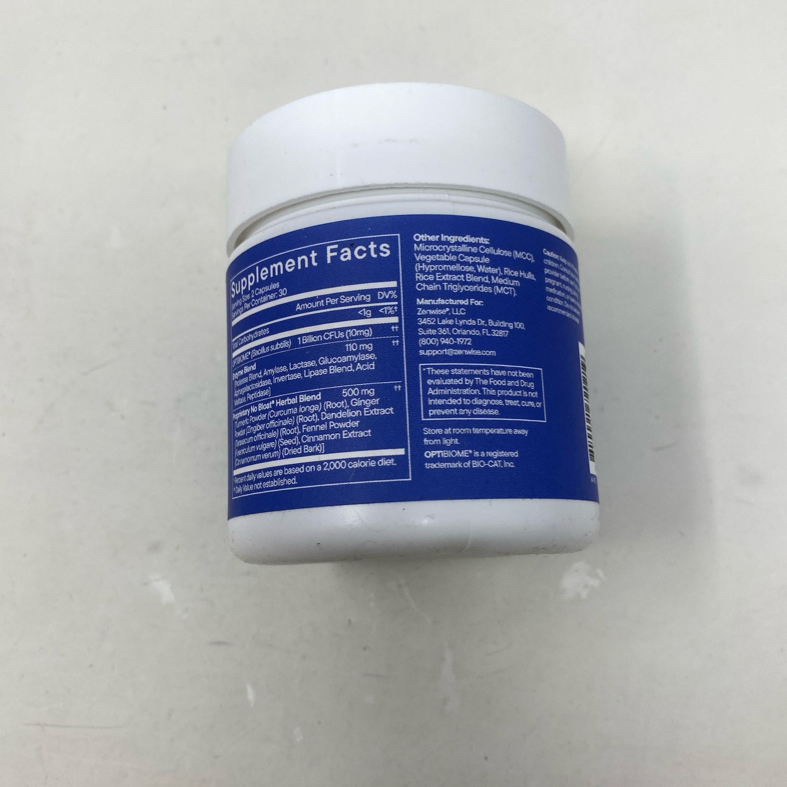 Zenwise No Bloat Daily Bloat Relief, 60 Capsules Blue/White