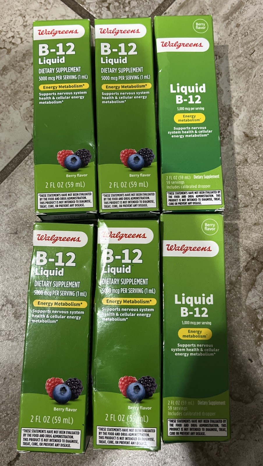 6x Walgreens B-12 Liquid Dietary Supplement Berry Flavor 2 fl oz Exp. 02/2026