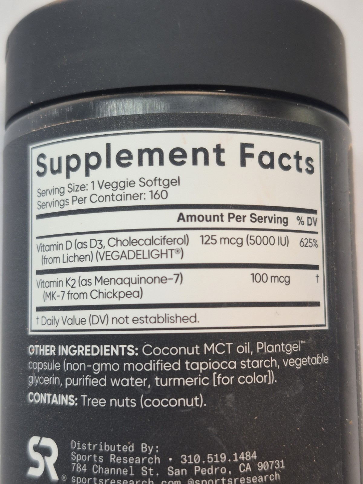 Sports Research D3 + K2 5000 IU 160 Softgels Vegan MK-7 Plant Based New Sealed