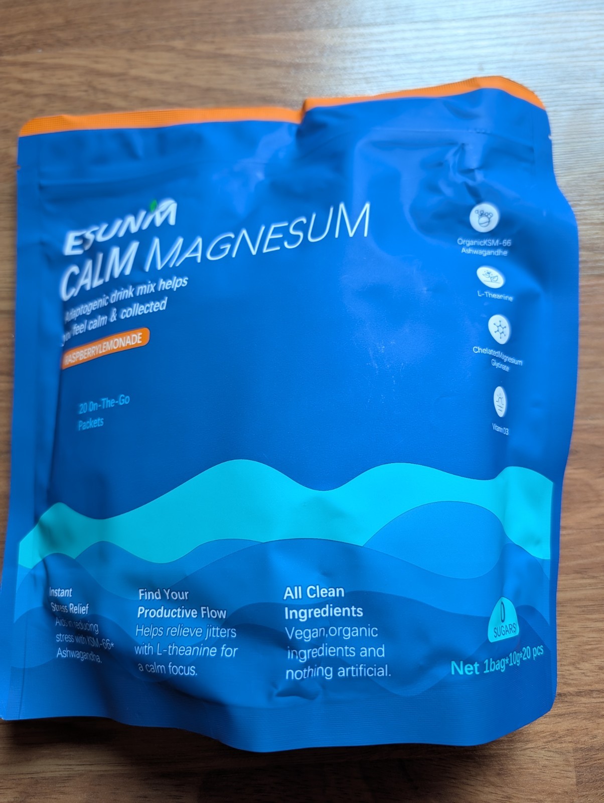 ESUNM Calm Magnesium Adaptogenic Drink Mix Raspberry Lemonade 20 Packets