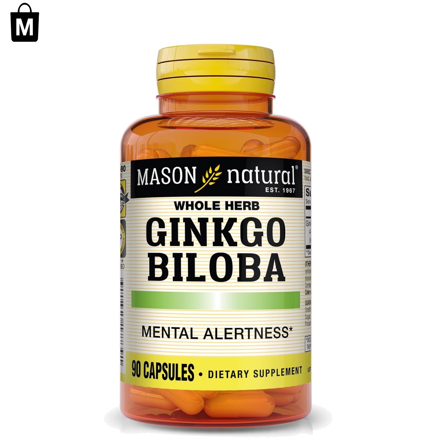 High Potency Ginkgo Biloba Capsules 125 mg for Memory & Concentration – 90 Count