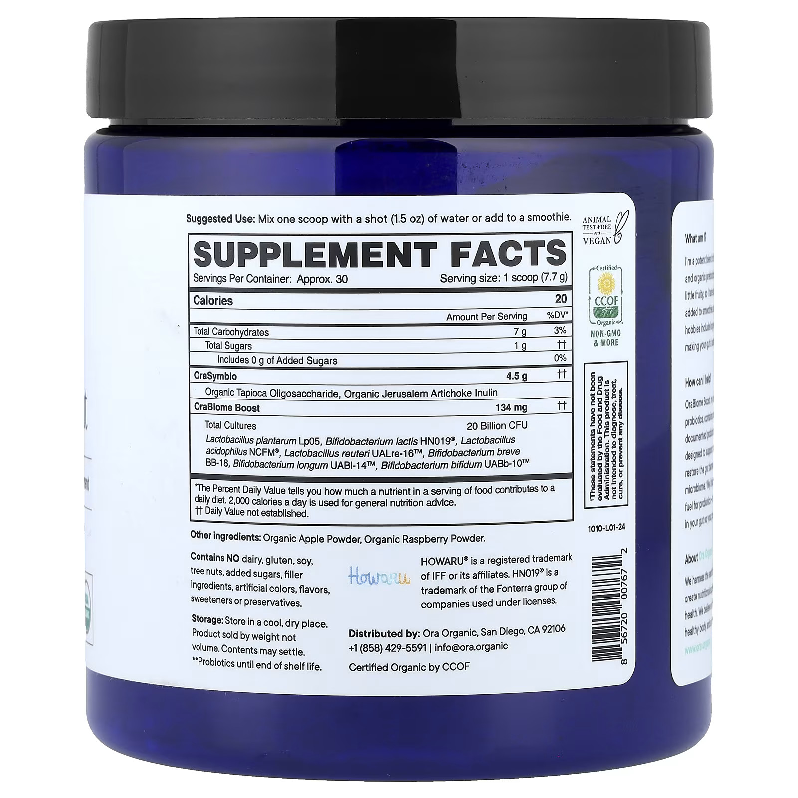 2 X Ora, Trust Your Gut, Probiotic & Prebiotic Powder Supplement, Organic Apple