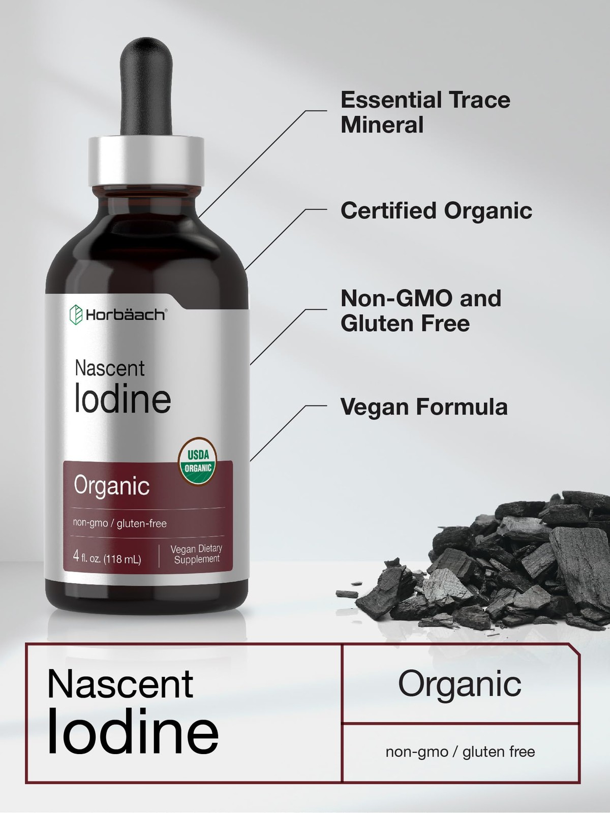 Horbaach Nascent Iodine Drops | 4 Fl Oz | Organic Liquid 4 (Pack of 1)