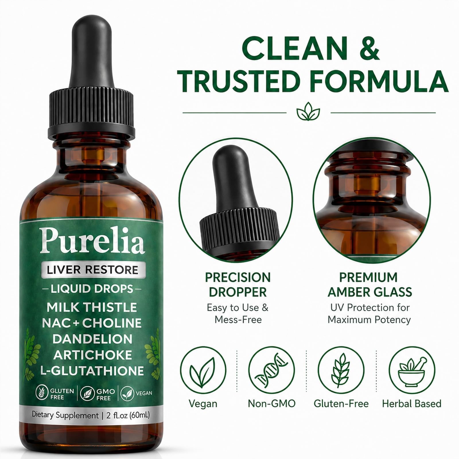 Purelia Liver Restore Drops, Complete Liver Support with Milk Thistle, 2 Fl Oz