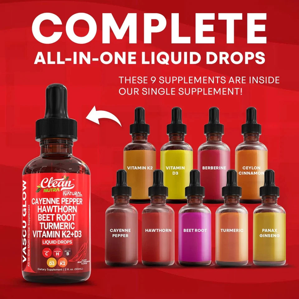 3Pack Cayenne Pepper Hawthorn Beet Root Turmeric Vitamin K2+D3 Liquid Drops