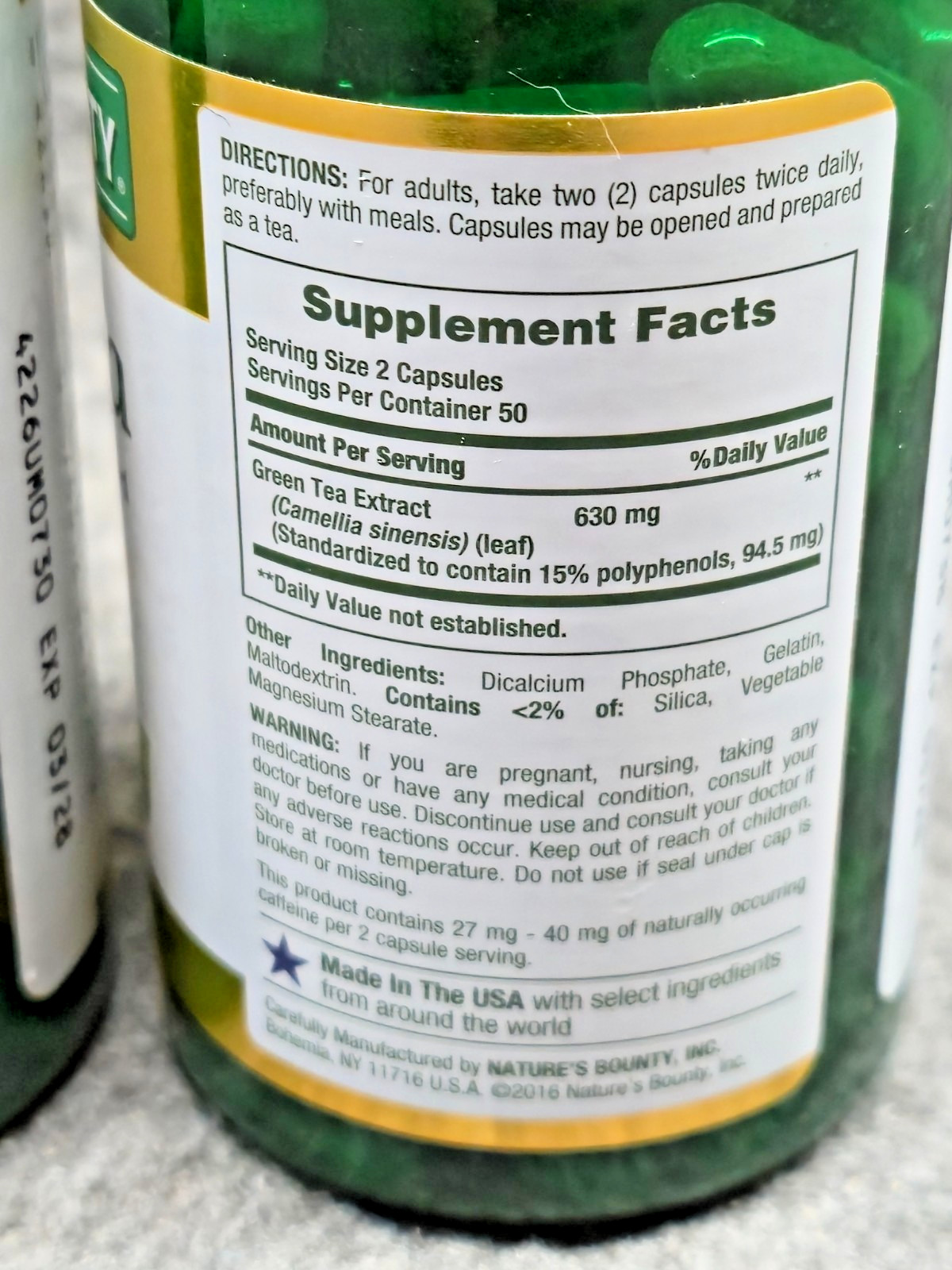2 Pk Nature Bounty Green Tea Capsules 315 mg 100 Ct. Herbal Supplement Exp 3/28
