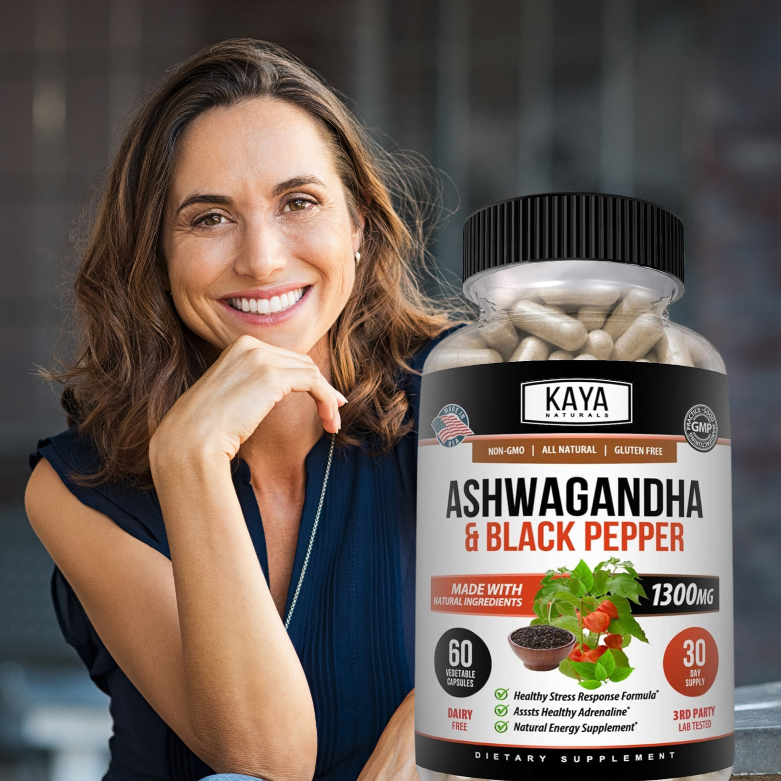 Organic Ashwagandha Capsules 1300mg Supplement w/ Black Pepper Root Powder
