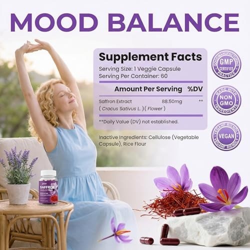Saffron Supplement Capsules – 88.5mg Pure Saffron Extract for Mood Balance
