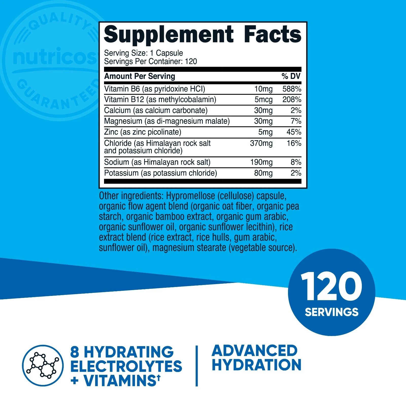 Nutricost Electrolyte Complex (Advanced Hydration) 120caps GF – EXP 07/2028