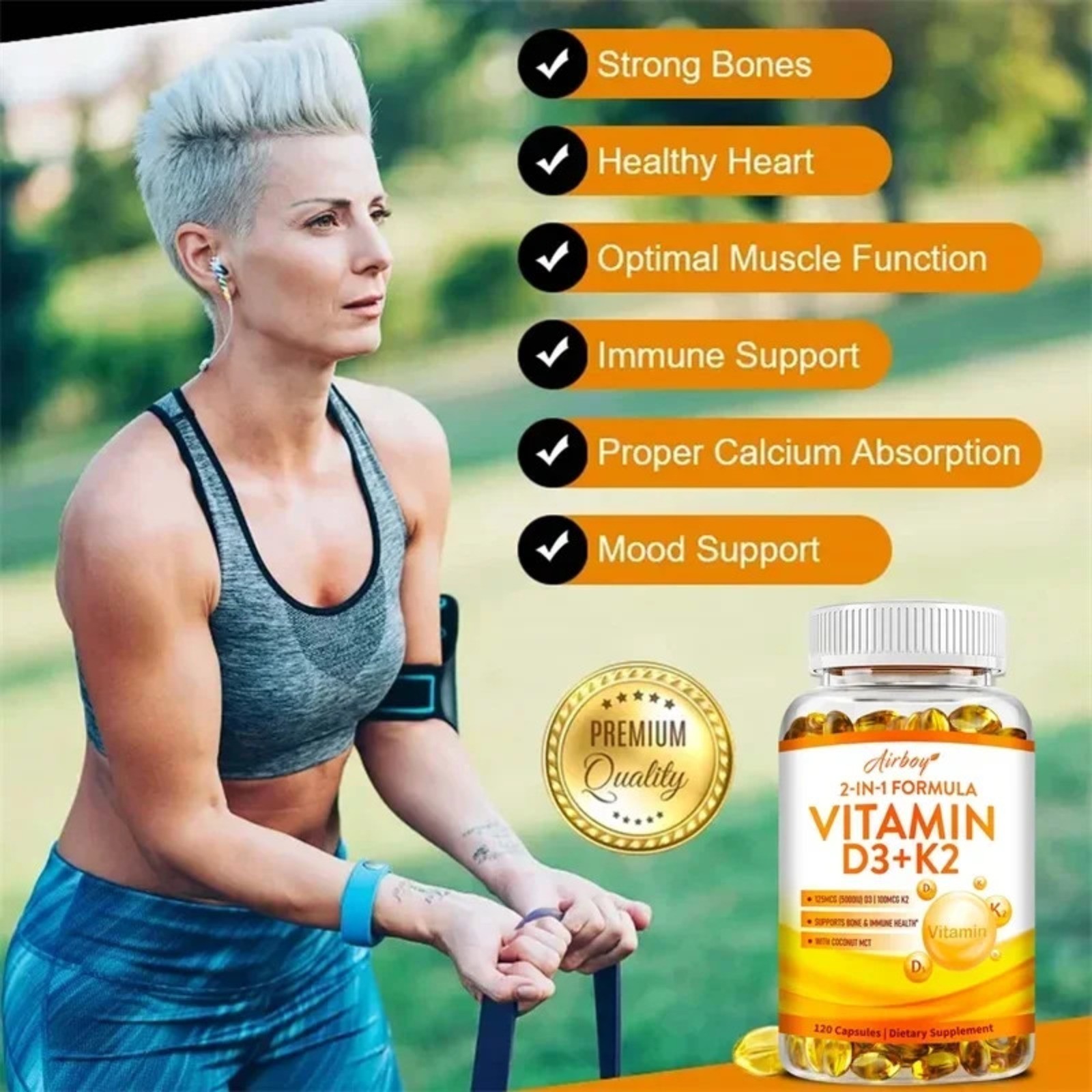 Vitamin D3 + K2 240pcs – Promotes Bone, Heart & Immune Health, Blood Circulation