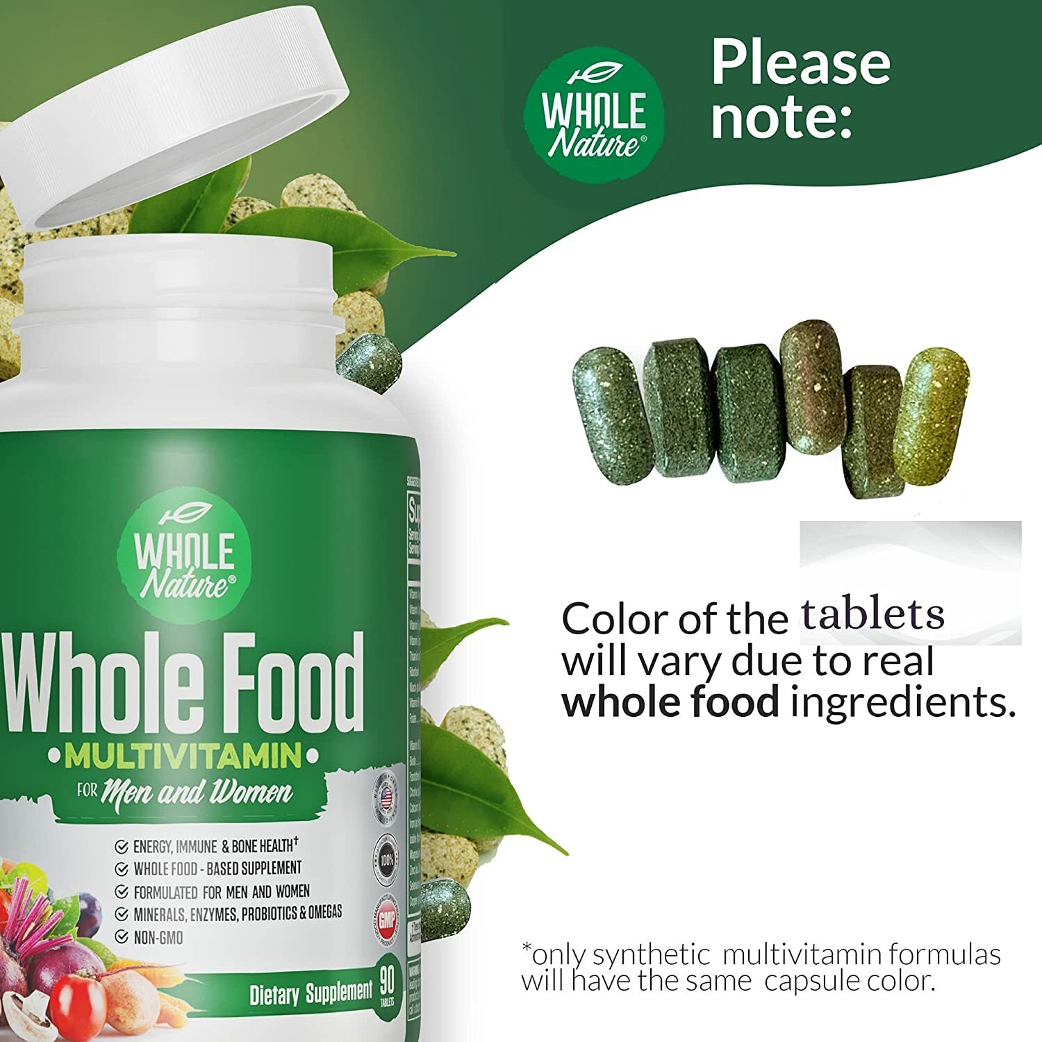 Whole Food Multivitamin for Plus Digestive Enzymes, Probiotics & Omegas, Non GMO