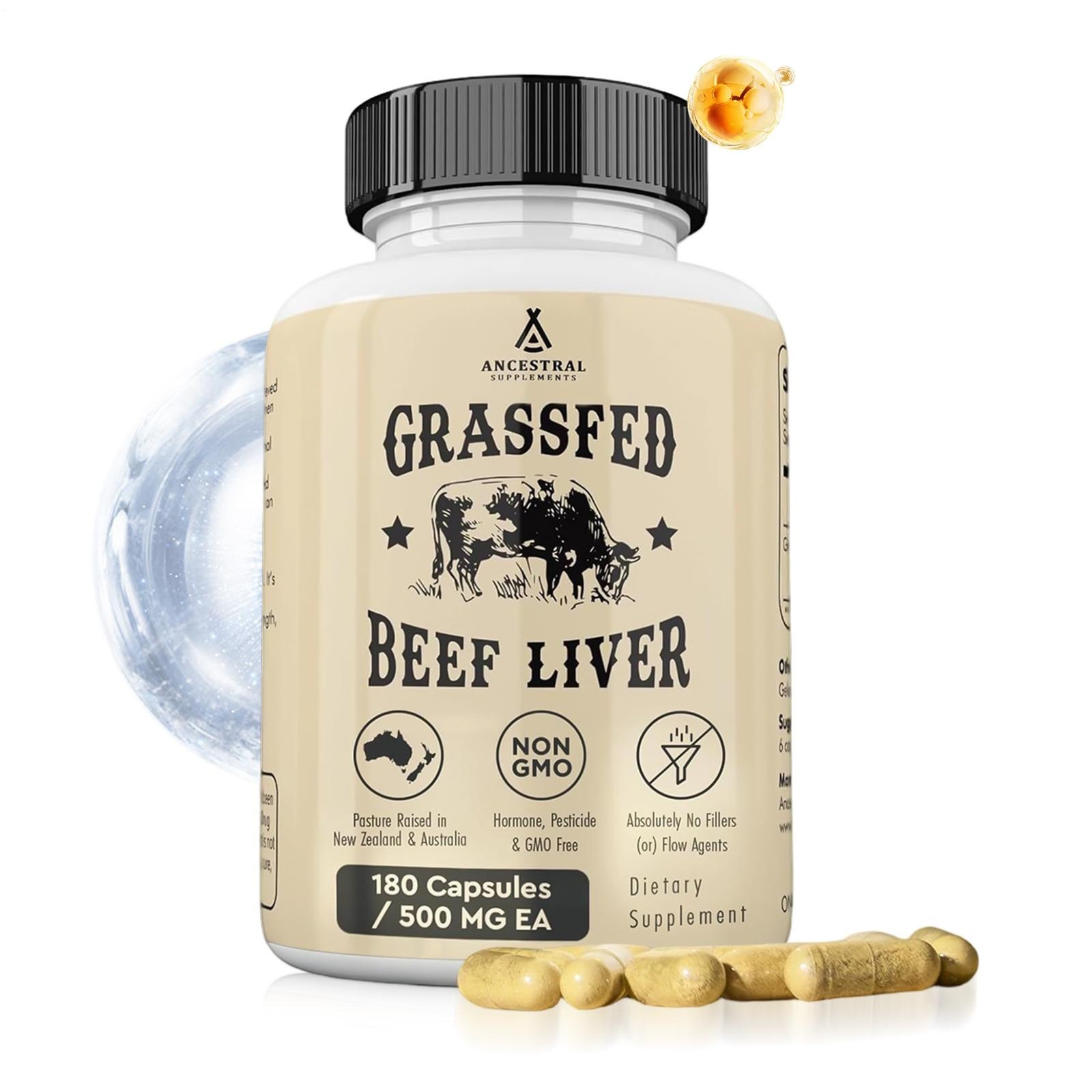 Ancestral Supplements Grass Fed Beef Liver 3000mg 180Caps New Zeland NonGMO