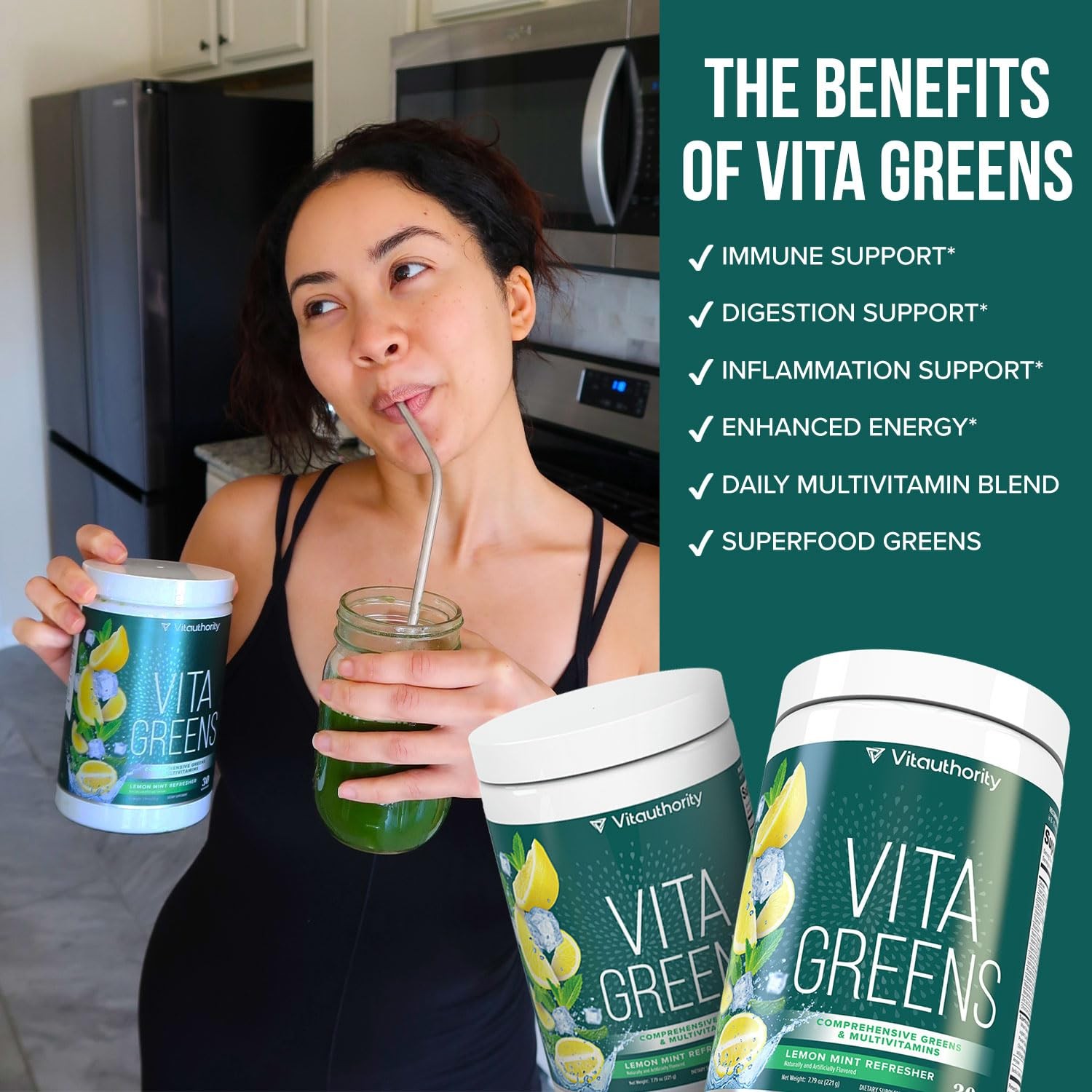 Vitauthority Vita Greens Superfood Powder: Immune and Digestion Support | Enh…