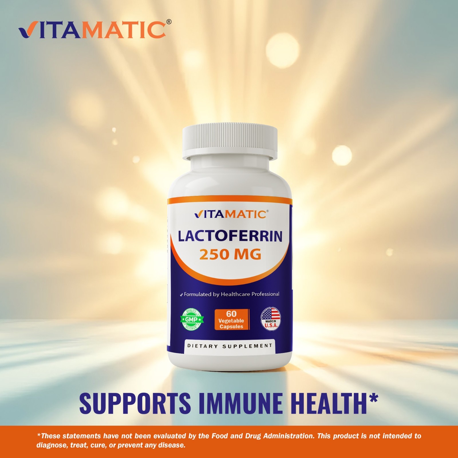 Vitamatic Lactoferrin 250mg (Apolactoferrin), 60 Vegetable Capsules