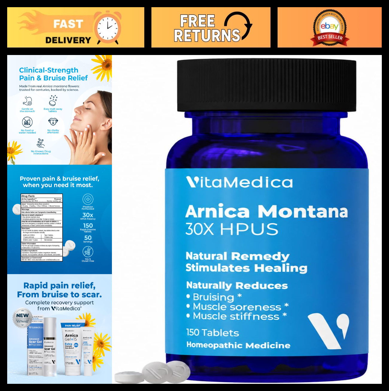 Natural Pain Relief Tablets – Arnica Montana 30X for Bruising & Swelling Support