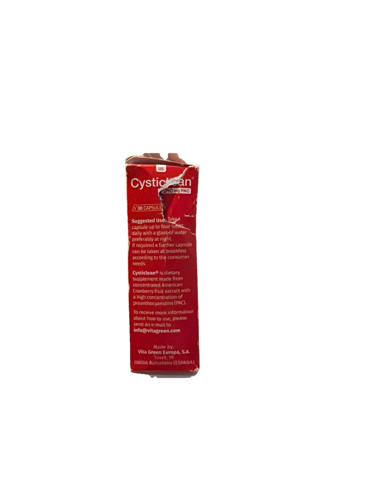 Cysticlean, 30 Capsules– 240 Mg PAC – For Urinary Tract Infections, Exp 02/2026