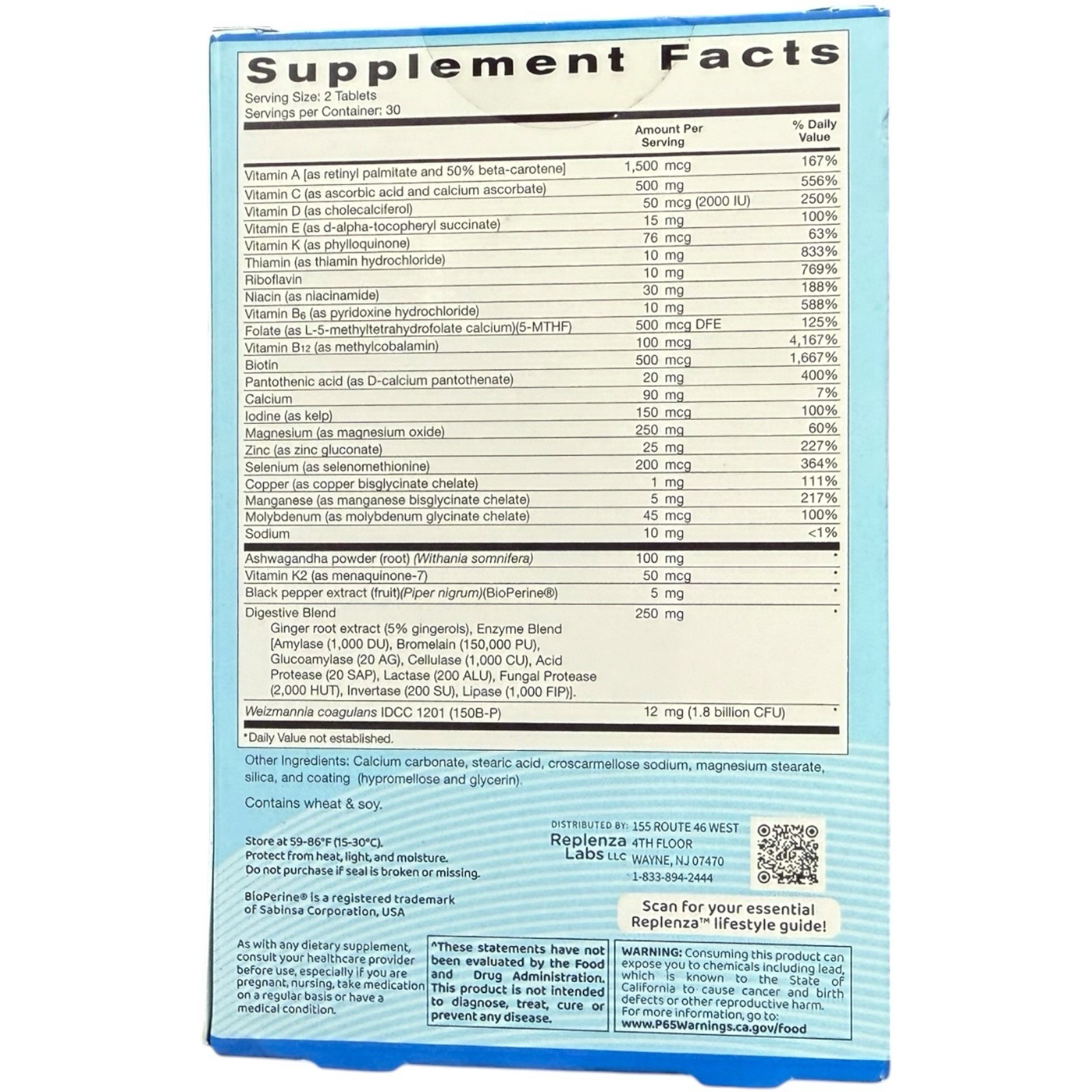 Replenza Daily Nutritional Supplement 60ct Exp-08/2026+ NEW SEALED
