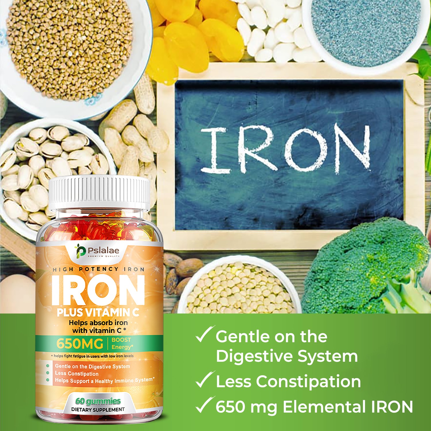 Iron 650mg – Vitamin C – Hemoglobin Formation, Relieve Anemia, Anti-fatigue