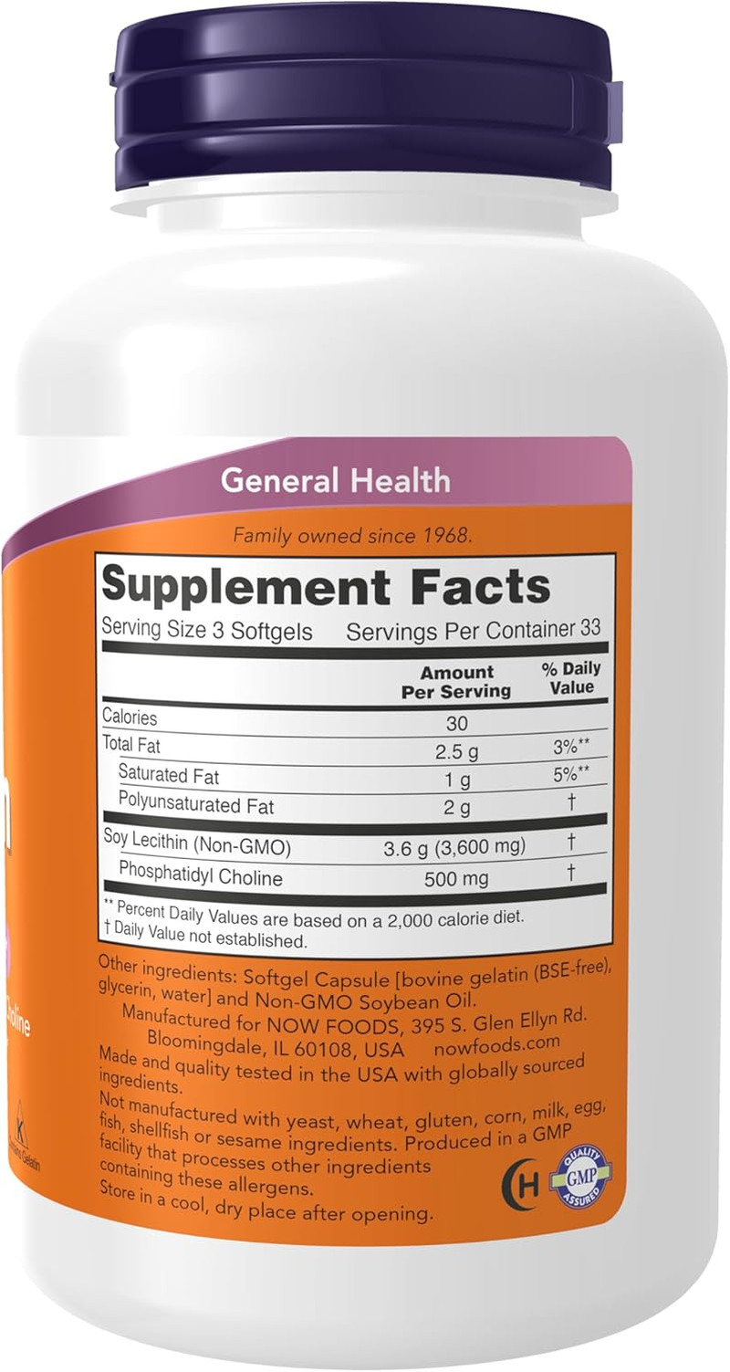 NOW Supplements Lecithin 1200 mg with naturally occurring Phosphatidyl Choline