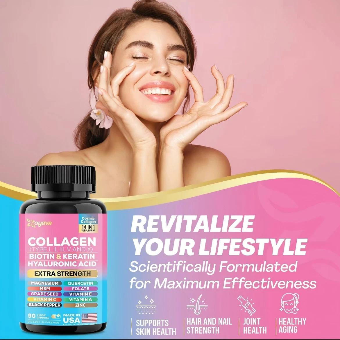 Collagen Peptides Type I II III V X – Biotin, Keratin, Hyaluronic Acid