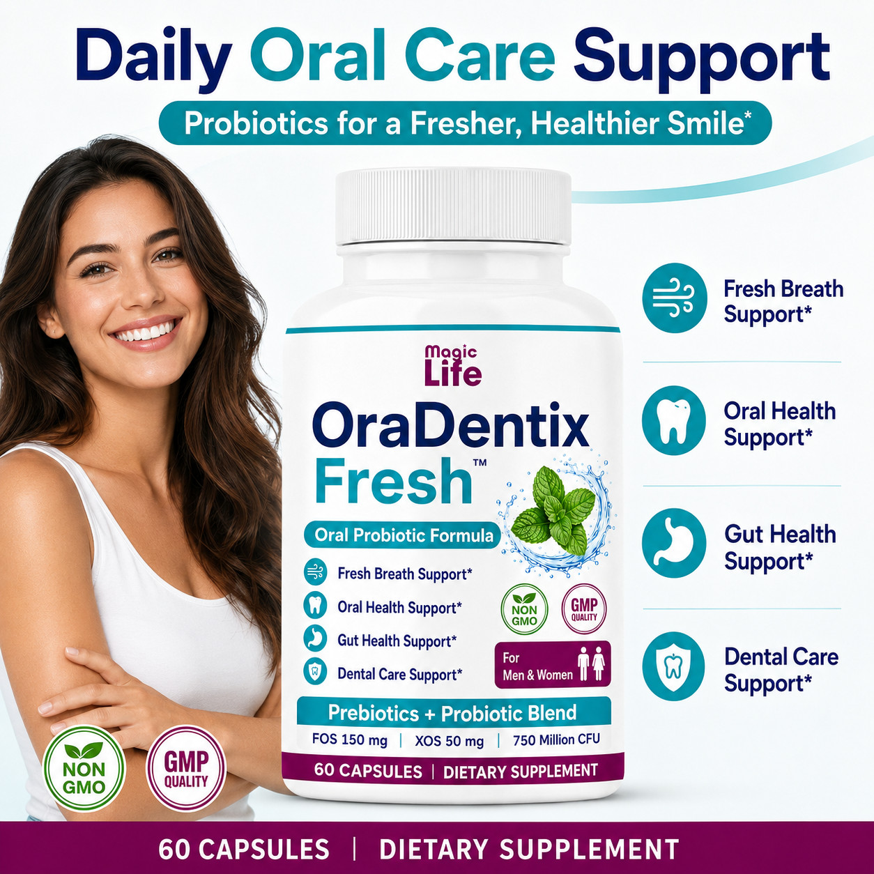 Oral Care Probiotics, Fresh Breath Support, Bad Breath Supplement Gut Friendly60