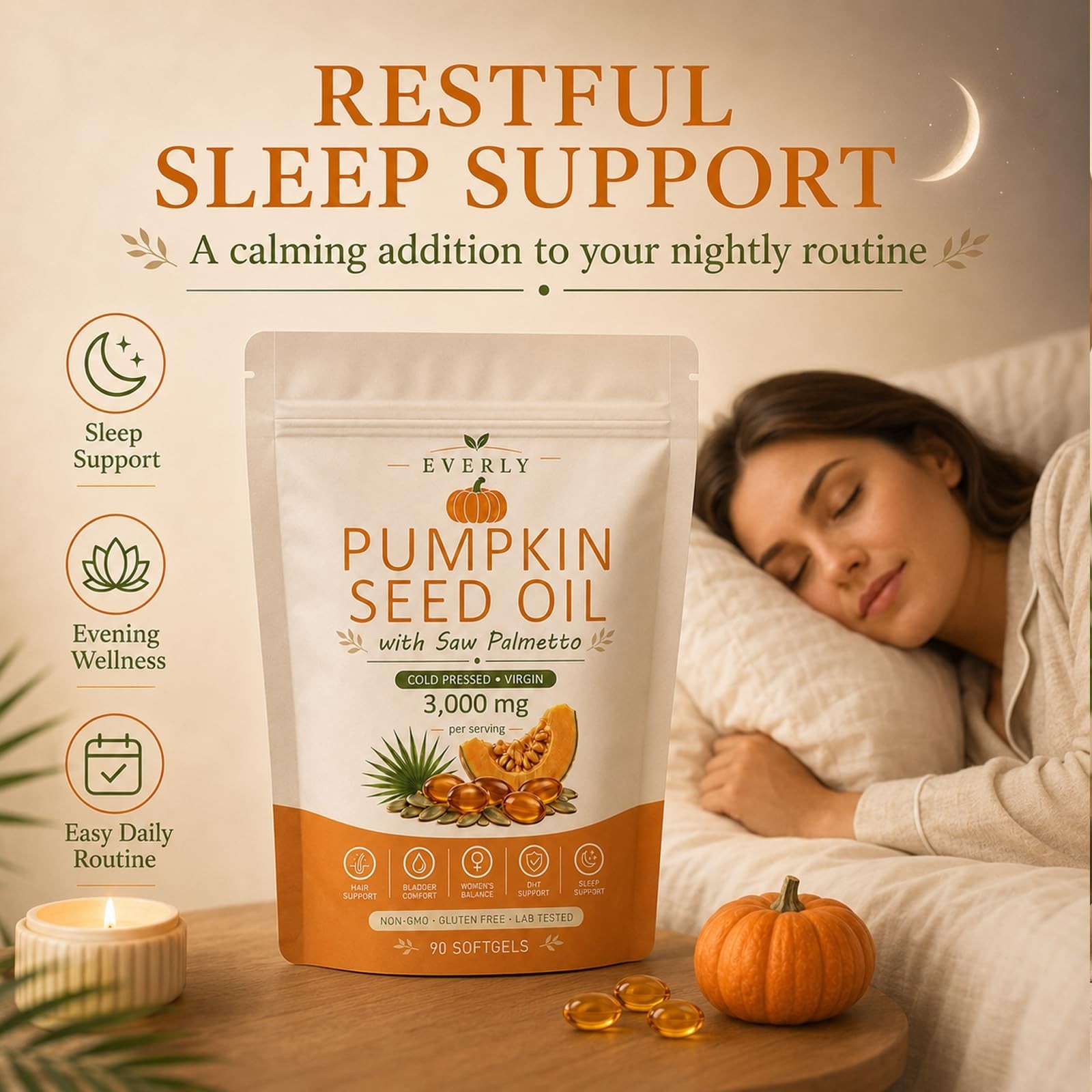 Pumpkin Seed Oil with Saw Palmetto, Cold Pressed Non-GMO, 90 Softgels for Hair &