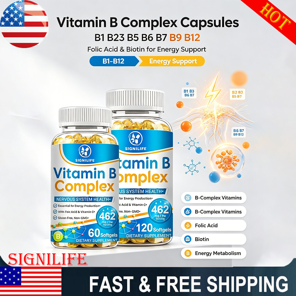 Vitamin B Complex Capsules B1 B2 B3 B5 B6 B7 B9 B12 Folic Acid & Biotin Energy