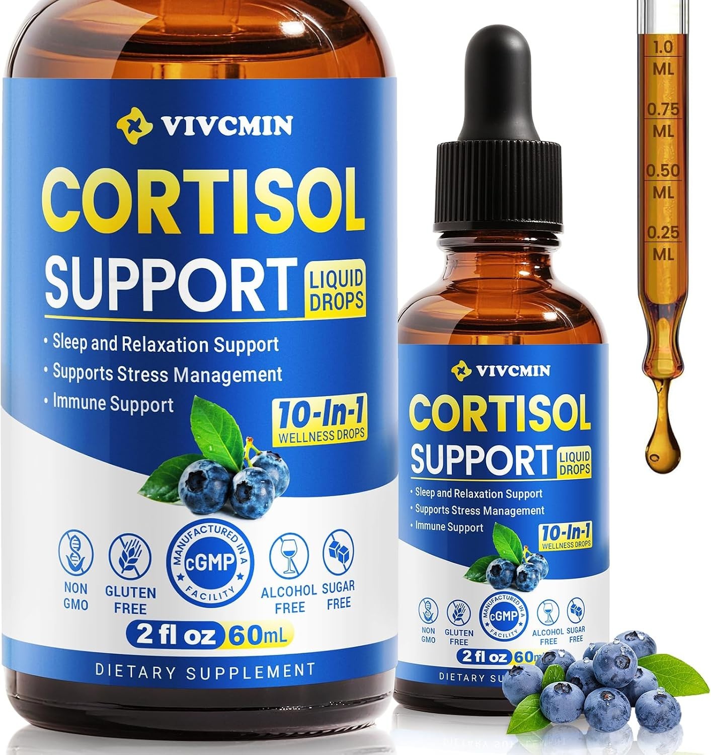 10-in-1 Cortisol Reducer with Ashwagandha – Mood & Sleep Support Drops, 2 Fl Oz