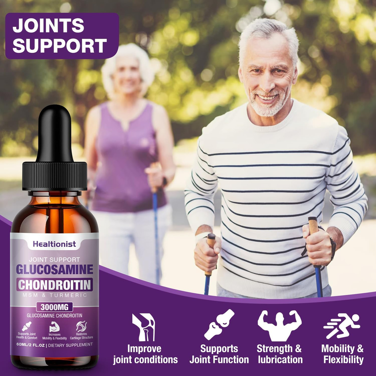 Liquid Joint Support Supplement 2 Pack Glucosamine Chondroitin MSM for Adults