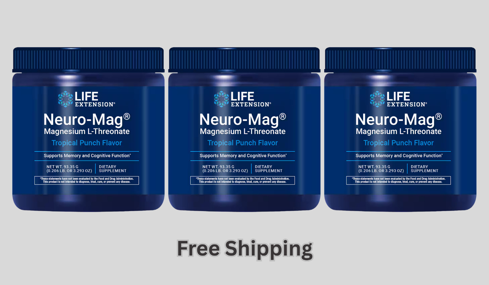 3X Life Extension Neuro-Mag Magnesium L-Threonate (Tropical Punch) Powder 93.35g