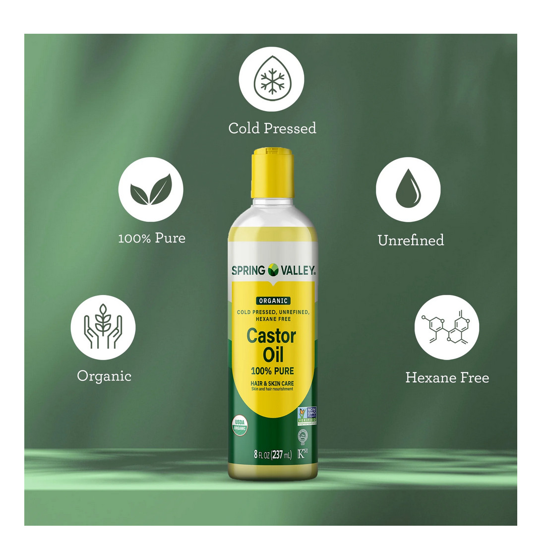 H4U Spring Valley Cold-Pressed Castor Oil Organic for Hair & Skin 8 fl oz